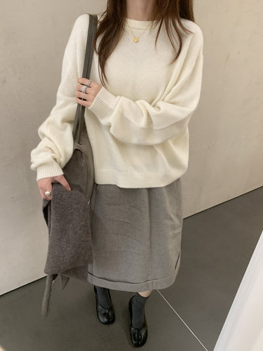 冬款韩版sliver简约松弛感纯色宽松圆领羊毛针织衫保暖毛衣