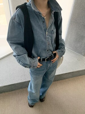 26春夏新韩版insist复古水洗做旧牛仔衬衫女宽松休闲百搭长袖衬衣