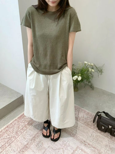 26夏韩版sliver极简舒适百搭休闲套头亚麻绿色短袖T恤女上衣TEE