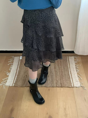 26早春韩版one mirror复古豹纹花边鱼尾裙高腰性感不规则半身裙女