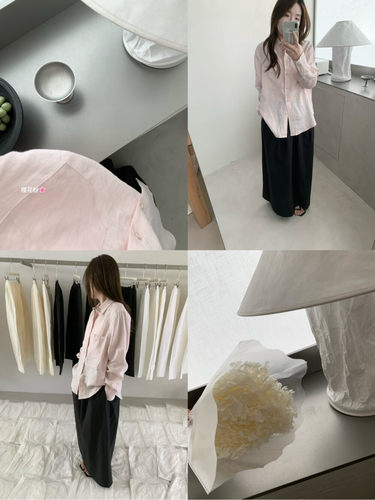 26春夏新韩版sliver樱花粉色翻领长袖苎麻衬衫女宽松时尚休闲上衣