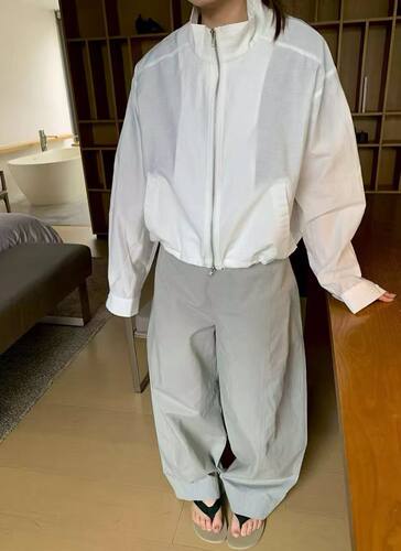 26春夏韩版sliver简约白色立领廓形短款夹克薄外套女宽松休闲上衣
