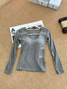 25秋冬韩版磨毛薄绒带胸垫圆领长袖打底衫女修身内搭保暖上衣秋衣