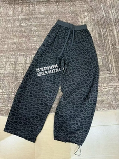 女长裤 25冬韩版 复古洋气豹纹印花抽绳加绒加厚保暖高腰直筒休闲裤