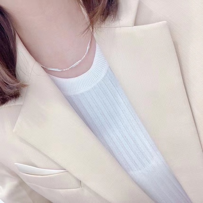ins风爆闪纯银碎银子淡水巴洛克小银条珍珠项链锁骨链碎银几两