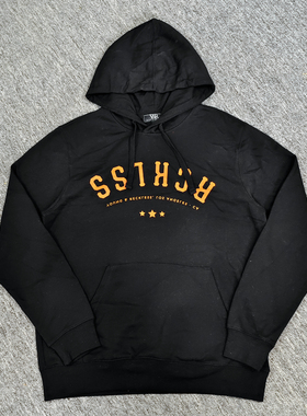 胸围112CM老美街头休闲薄款棉绒黑色连帽套头卫衣字母印花初秋