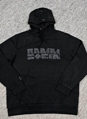 大码胸围136-144CM摇滚老牌德国战车毛边棉绒连帽套头黑卫衣水洗