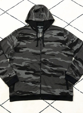大码胸围148CM迷彩印花棉绒厚实连帽拉链卫衣复古休闲运动宽松