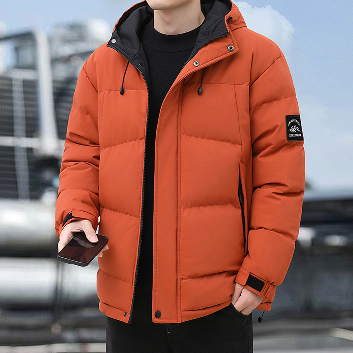 棉袄男2025新款冬季加棉加厚棉服保暖休闲福建晋江砖红色连帽棉衣