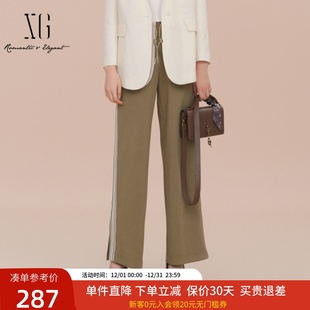 XK102019A573 宽松直筒运动长裤 XG雪歌侧边开叉休闲裤 女2025春新款