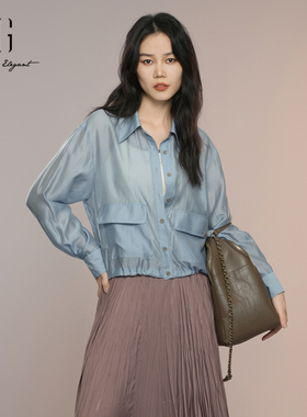 XG雪歌2025秋款韩系翻领宽松莱赛尔轻薄款长袖外套女XK307020A120