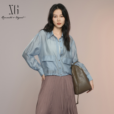 XG雪歌2025秋款韩系翻领宽松莱赛尔轻薄款长袖外套女XK307020A120