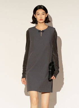 XG雪歌 2026春国风盘扣两件套连衣裙女XL104015A183