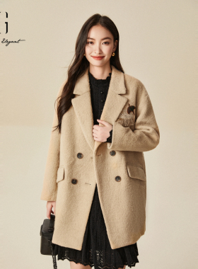 xg雪歌一手长呢大衣女2024冬新款加厚羊毛外套上衣XJ410049A373