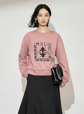 XG雪歌2025冬款个性提花慵懒宽松休闲通勤套头卫衣女XK401017B216