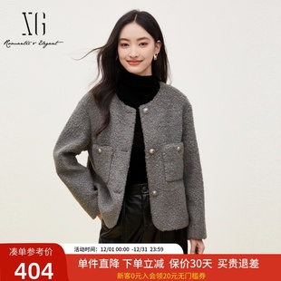 xg雪歌经典 XJ407026A482 小香风宽松百搭圆领毛绒短外套女2024冬款