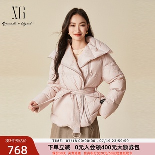 宽松加厚鹅绒外套XJ406102A416 xg雪歌设计感大翻领羽绒服女24冬款