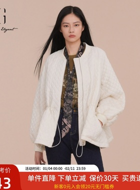 XG雪歌白色休闲菱格纹轻薄款外套女25春新款棉服上衣XK107028A191