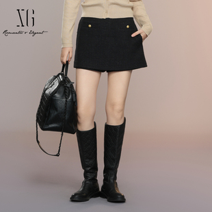 XG雪歌2025秋显瘦A版 裙女XK303017A390 简约百搭miu系通勤小香风裤