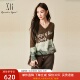 xg雪歌撞色V领落肩套头针织衫 女2024冬新款 小众毛衣XJ411099B393