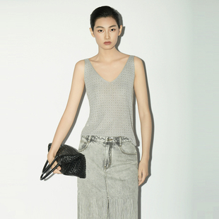 XG雪歌重工烫钻V领针织背心女26夏无袖 内搭显瘦上衣XL211002A184