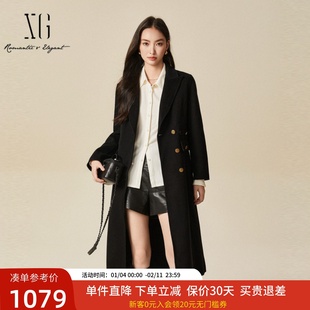 xg雪歌100%绵羊毛呢大衣女2024冬新款正肩中长款外套XJ410055A690