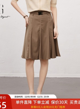 XG雪歌复古高腰半身裙女25春新款通勤简约中长A字裙XK103017A373