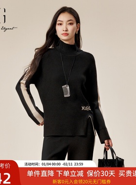 xg雪歌2024冬款个性开叉慵懒松弛气质半高领针织衫女XK411879A890