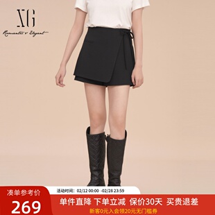 XG雪歌2025春款黑色半身裙女直筒裙裤高腰a字短裙子XK102010A628