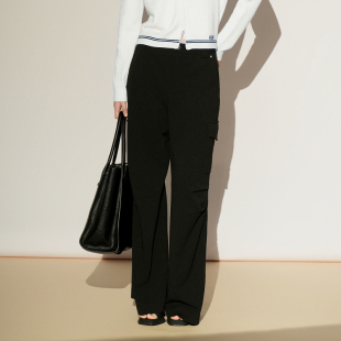 XG雪歌2026春酷飒贴袋抽褶显瘦显高拖地直筒裤 女XL102022A290