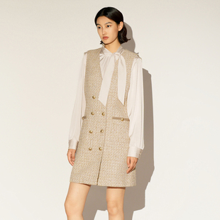 XG雪歌26春小香风双排扣粗花呢无袖 背心V领连衣裙女XL104007B130