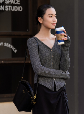 XG雪歌2026春装轻熟风通勤法式简约修身V领针织衫女XL111014A283