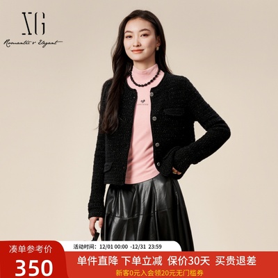 xg雪歌利落正肩百搭短款羊毛大衣圆领小香风外套女XK407517A890
