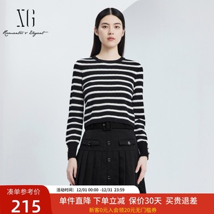 套头毛衫 xg雪歌经典 女2024秋新款 针织衫 XJ311014B299 黑白条纹长袖