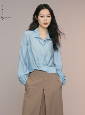 XG雪歌莫代尔棉早秋温柔风长袖衬衫女25秋款翻领衬衣XK321006A121