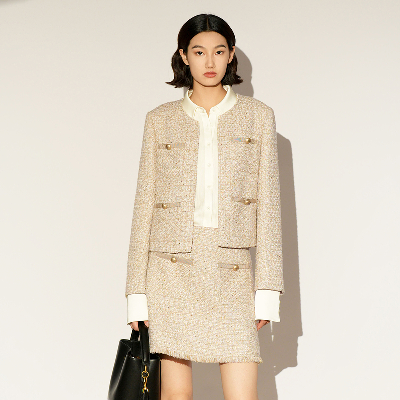 XG雪歌 2026春小香风粗毛呢外套XL107013B130