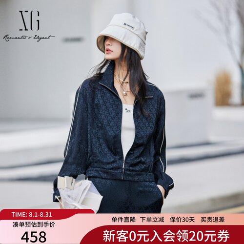 XG雪歌复古高级老花运动风翻领休闲宽松外套女25新款XK107015A425