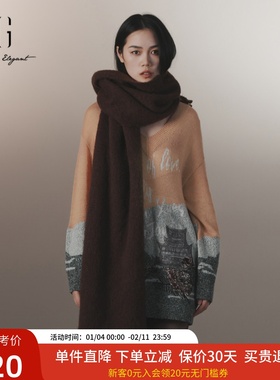 xg雪歌设计感V领落肩套头针织衫女2024冬款小众毛衣XJ411084B393