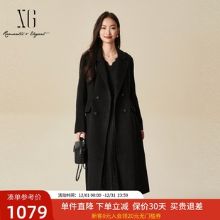 xg雪歌简约优雅掐腰韩版 双面呢大衣女羊毛外套XJ410053A290 中长款