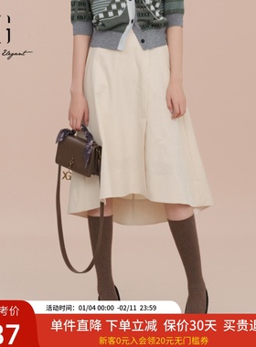 XG雪歌莱赛尔白色半身裙女2025春新款优雅通勤中长裙XK103024A591