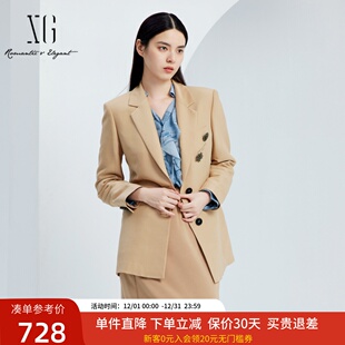 设计感西服上衣XJ307023A309 外套女2024秋新款 xg雪歌时尚 羊毛西装