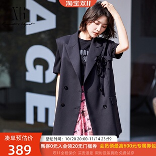 休闲上衣XJ124001A390 马甲外套女2024春款 xg雪歌专柜正品 黑色西装