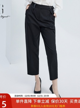 xg雪歌高腰显瘦黑色休闲裤女2024秋新款通勤直筒裤子XJ302004A290