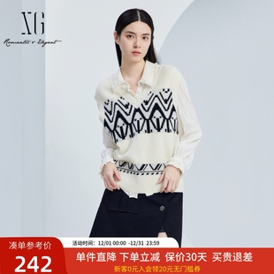 xg雪歌绵羊毛创意刺绣针织衫 内搭上衣XJ311039B560 背心女2024秋款
