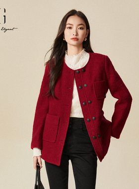 xg雪歌2024冬款100%绵羊毛显瘦百搭小香风中长外套女XJ407020A213