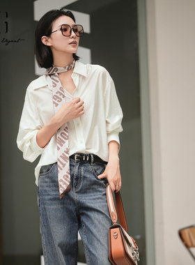 XG雪歌莫代尔棉两件套白衬衣女25秋慵懒范儿长袖衬衫XK321016A151