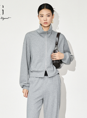 XG雪歌25秋城市趣野慵懒落肩极简百搭短款卫衣开衫女XL301831A884