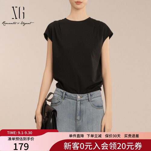 XG雪歌短袖T恤女2025夏新款纯色圆领小飞袖百搭上衣XK201015A590