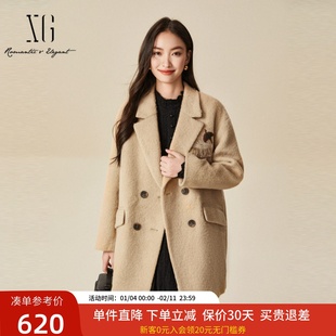 xg雪歌一手长呢大衣女2024冬新款加厚羊毛外套上衣XJ410049A373