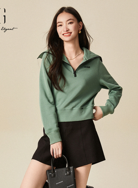 xg雪歌半拉链圆领套头卫衣女冬2024新款休闲宽松上衣XJ401067A541